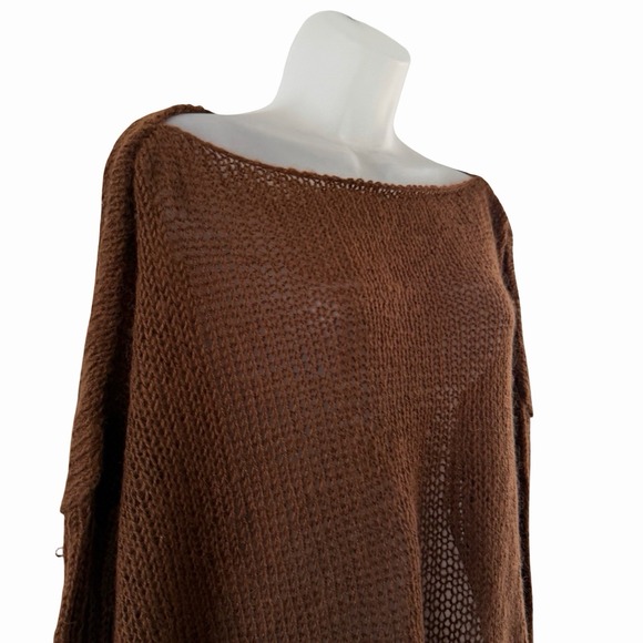 Handknit Brown Oversized Slouchy Sweater Womens 2X 3X Fuzzy Ribbed Knit Pullover - Picture 13 of 16